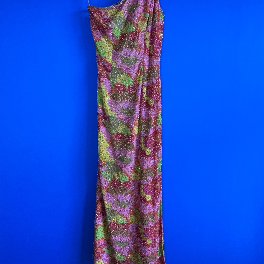 Colorful Beaded One Shoulder Gown